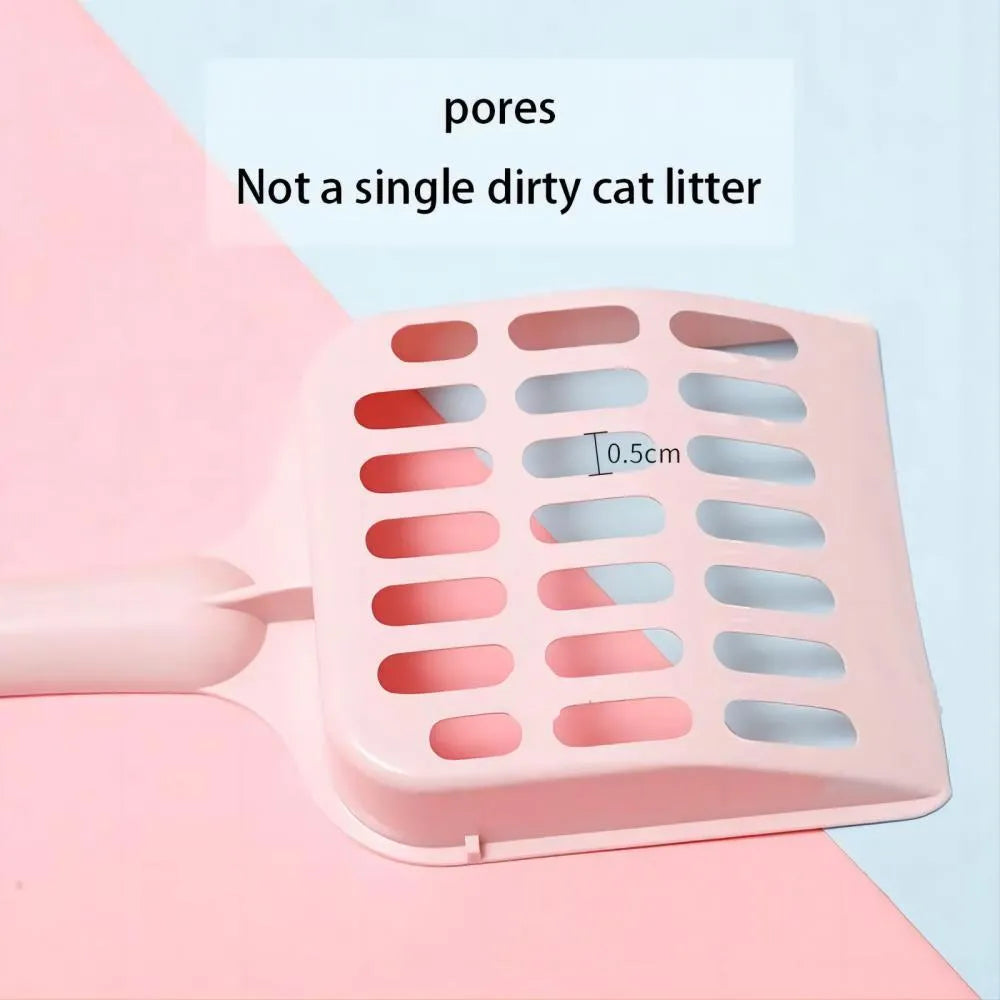 Plastic cat litter scoop in blue, green, or pink colours showing 20cm length