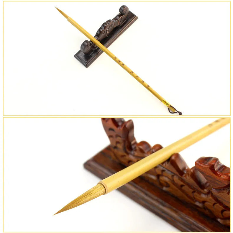 Traditional Langhao Chinese calligraphy brush with wolf hair nib for detailed ink painting