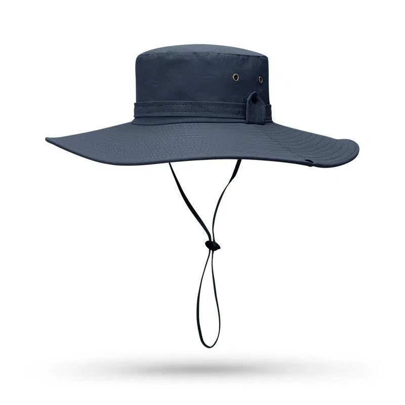 Men's adjustable fisherman sun hat in cotton linen fabric with flat top crown design