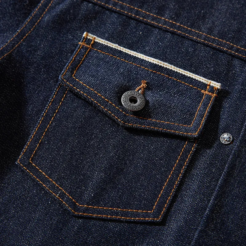 Men's raw pulp colour Japanese-style loose cotton jacket with red edge detailing and patch pockets