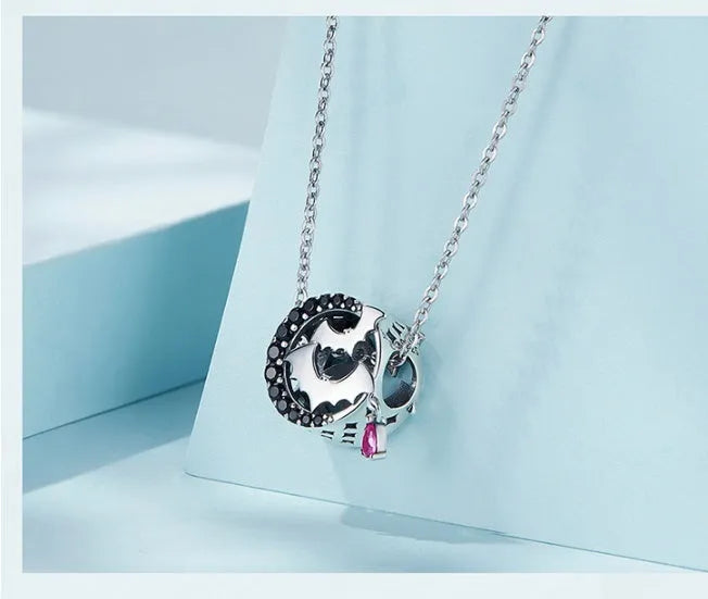 Halloween black zircon moon bead in 925 silver with dripping oil treatment, 1.6 x 1.3cm