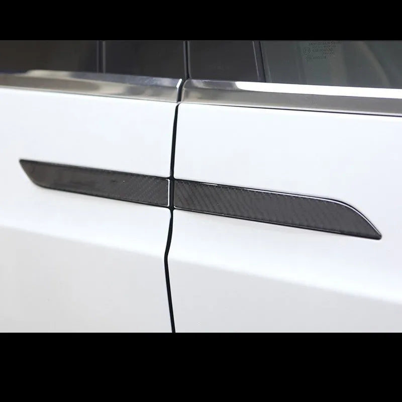 Tesla Model S carbon fibre door handle protection patches in 4-piece adhesive set