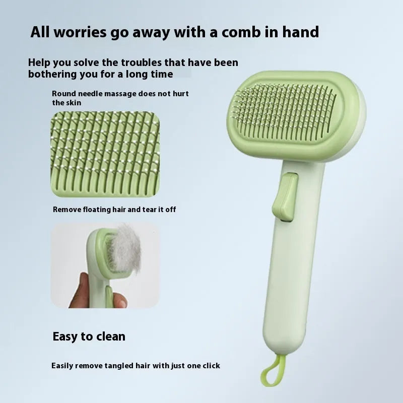 Large pet grooming comb with one-click shaver and floating knot untying features in light grey colour
