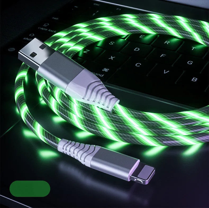 Three-in-one fast charging cable with luminous alloy connectors showing Type-C and Micro USB ends