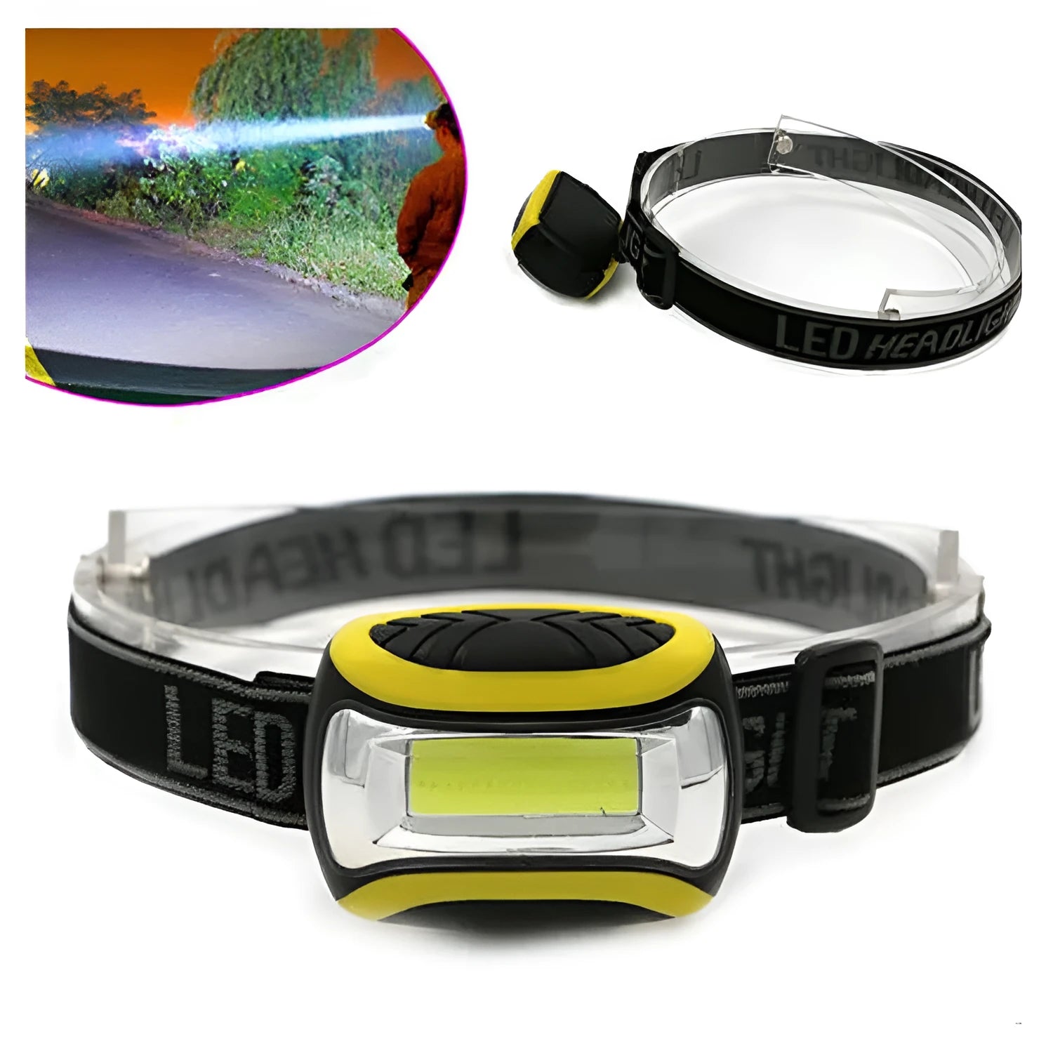 Yellow plastic three-speed COB headlamp for outdoor activities and work lighting