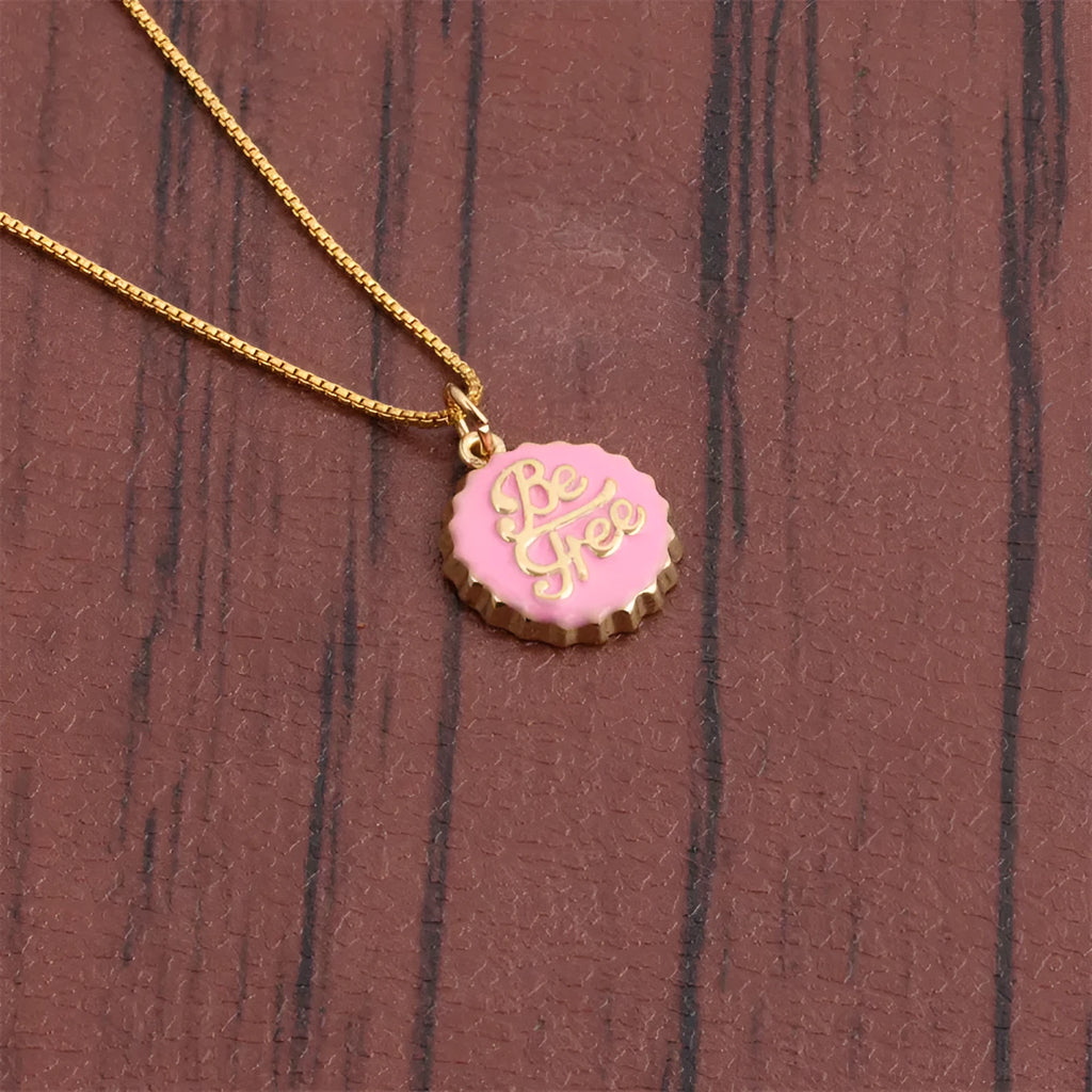 Copper electroplated bottle cap pendant necklace on a 40 cm box chain in various colours.