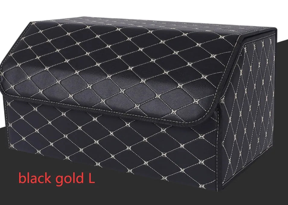 Leather car organiser storage box in Black, size Large 30x30x55cm on car back seat