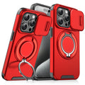 Black PC phone case with sliding window bracket for Apple iPhone 15 Pro Max, drop-resistant design