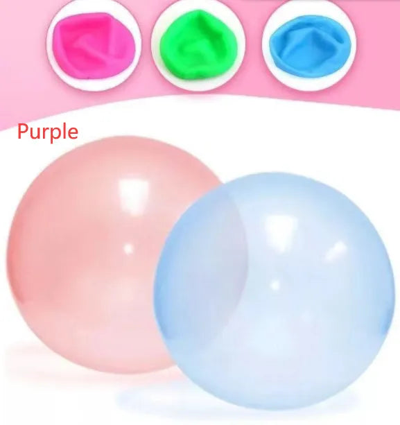 TPR inflatable ball toy in pink, yellow, green, and blue colours showing 40cm to 120cm size range