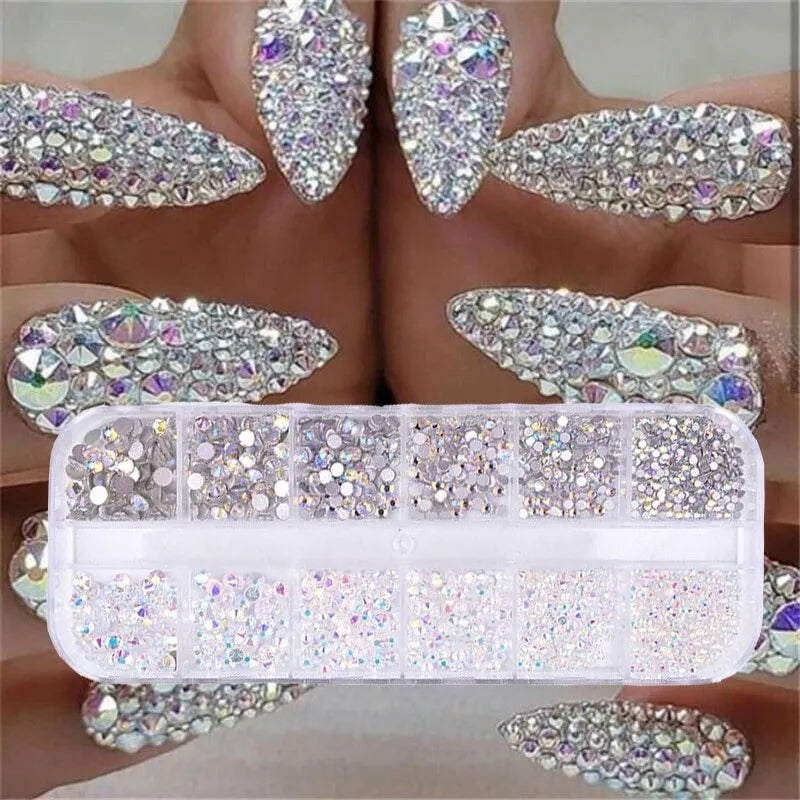 AB rhinestone decoration in 12-grid long strip box for nail art sequins