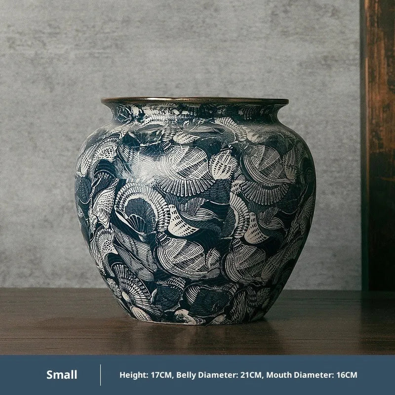 New Chinese retro artistic ceramic vase with decals on a table