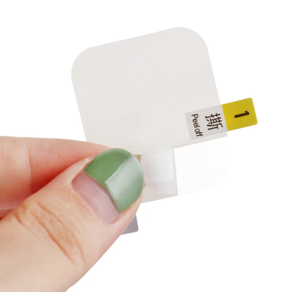 Apple Watch full coverage hydrogel screen protector showing transparent film with self-adhesive backing