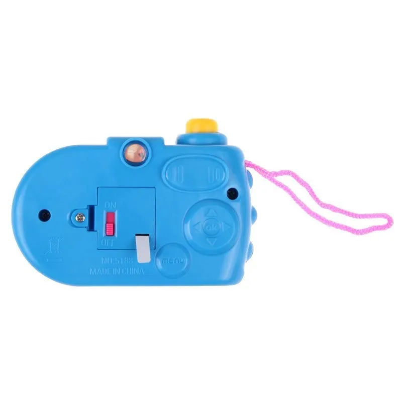 Kids plastic projection camera toy showing animal images with sliding lens cover