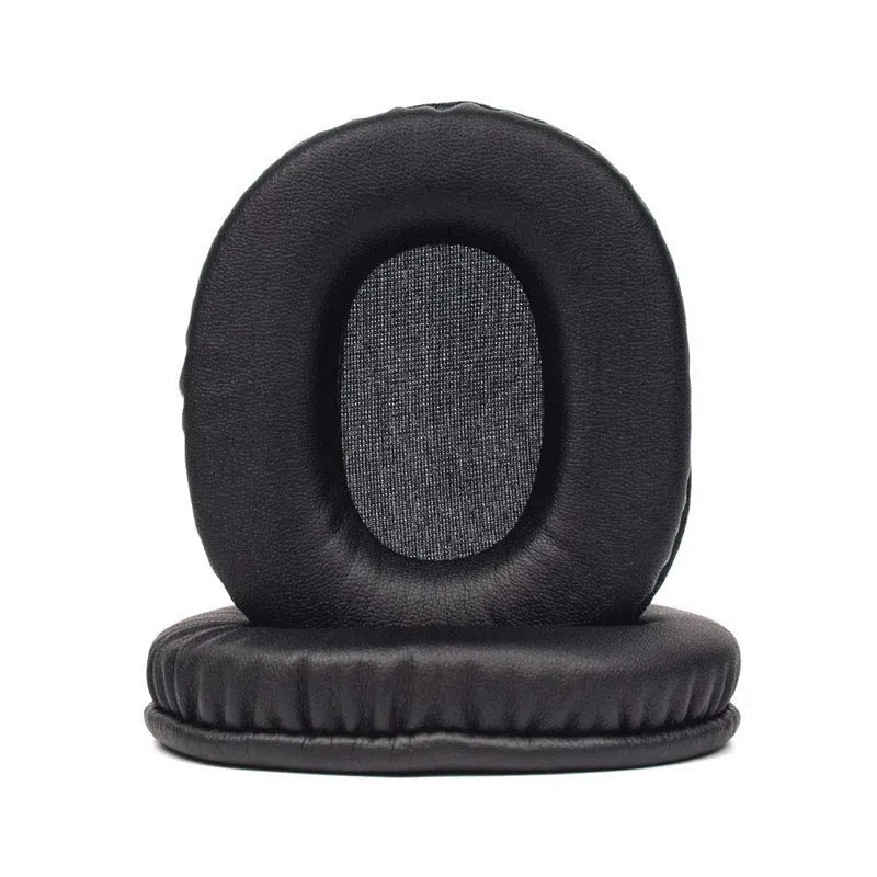Black soft PU leather replacement covers for Sony MDR-1R headphones, two-piece set.
