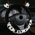 Plush car steering wheel cover in black with short plush material, available in 36cm 38cm 39cm sizes