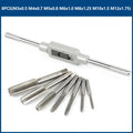 8-piece metric hand tap set M3 to M12 with hinge handle in plastic storage case
