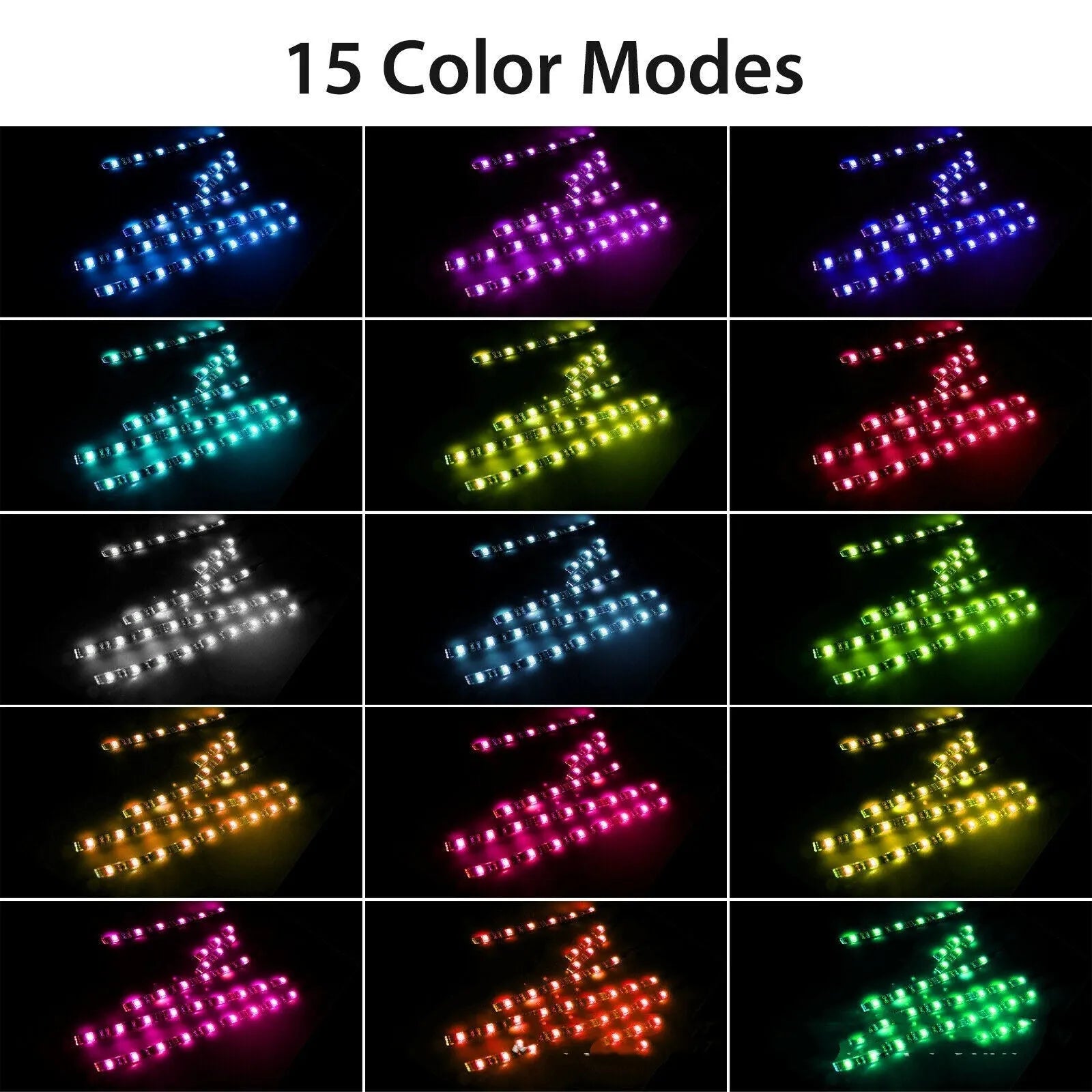 Black silicone RGB LED light bar kit with wireless remote for car and motorcycle atmosphere lighting