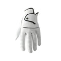 White half sheepskin golf glove for men, showing non-slip palm and breathable design.
