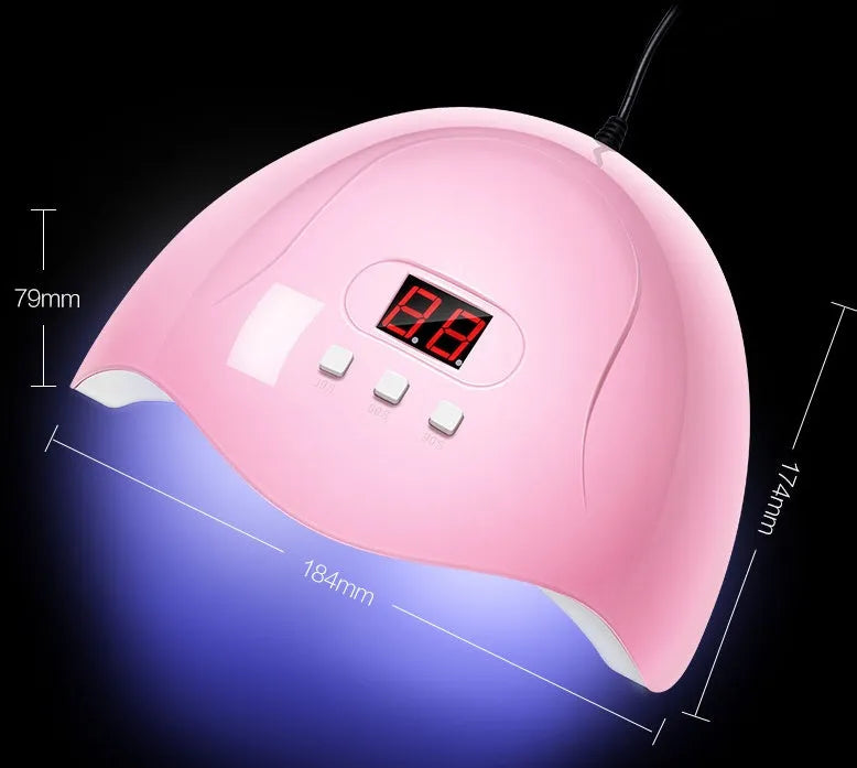 Pink 54W UV LED nail lamp with LCD display and infrared sensor for fast nail drying