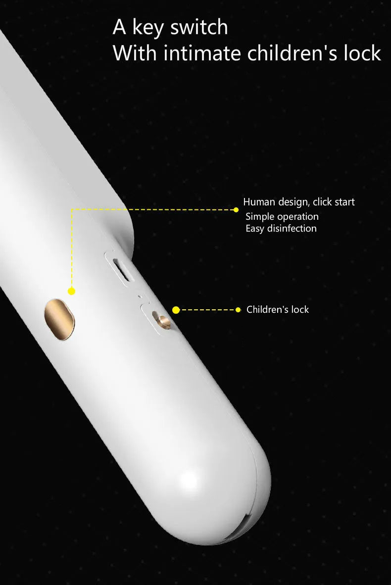 Portable UV sterilisation lamp hand-held 265nm wavelength 219mm long in pink and white colours