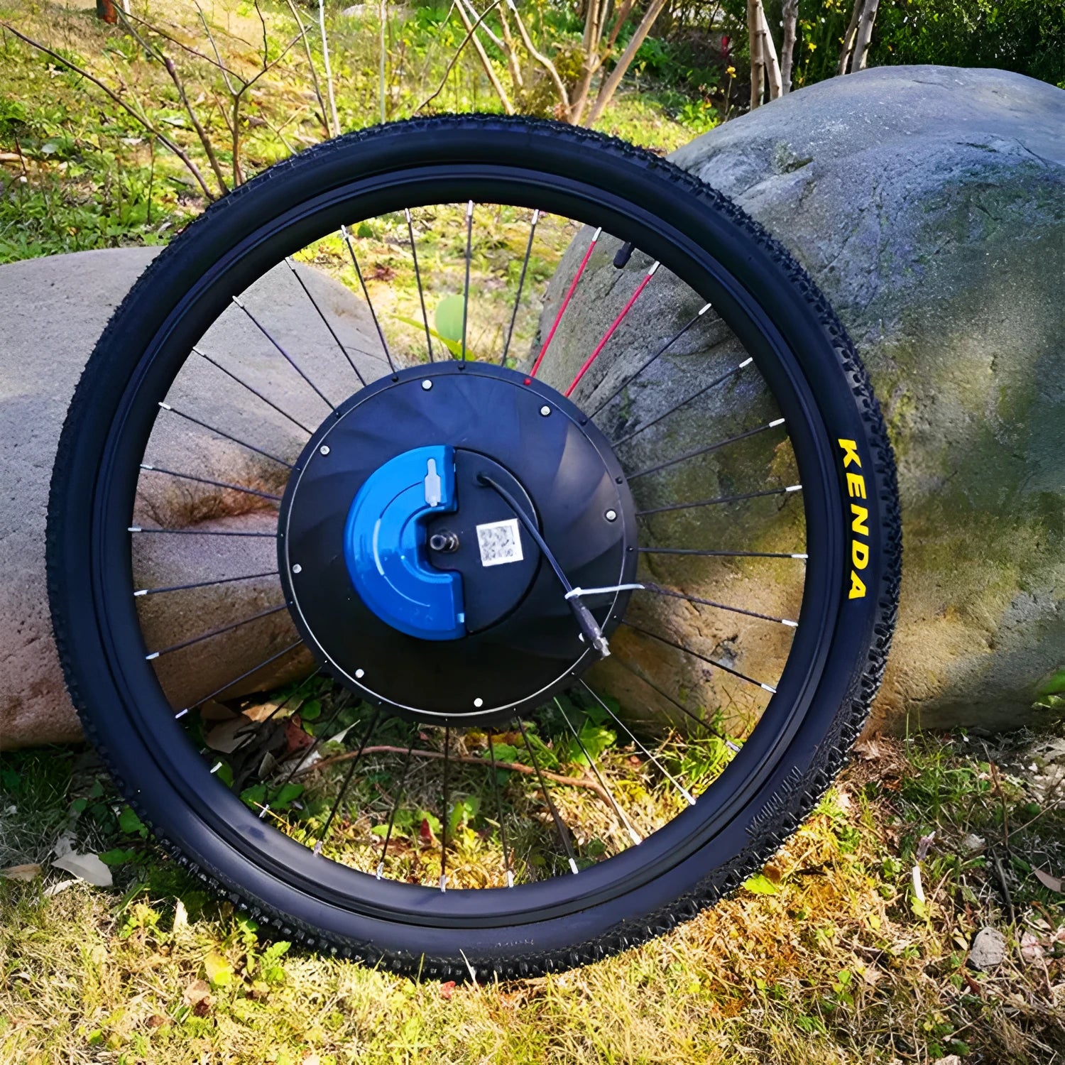 Yunzhilun 26-inch bicycle electric conversion kit showing hub motor wheel, lithium battery, and charger.