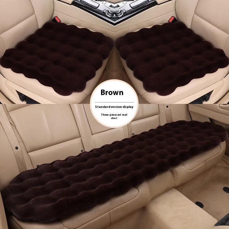 Bubble velvet rabbit plush car cushion three-piece set for five-seat cars without backrest in grey