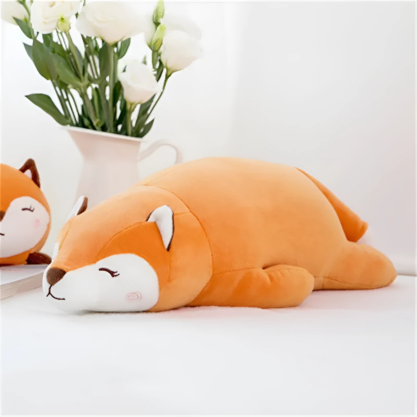Orange fluffy fat fox plush toy with silver fox plush fabric, 45cm size