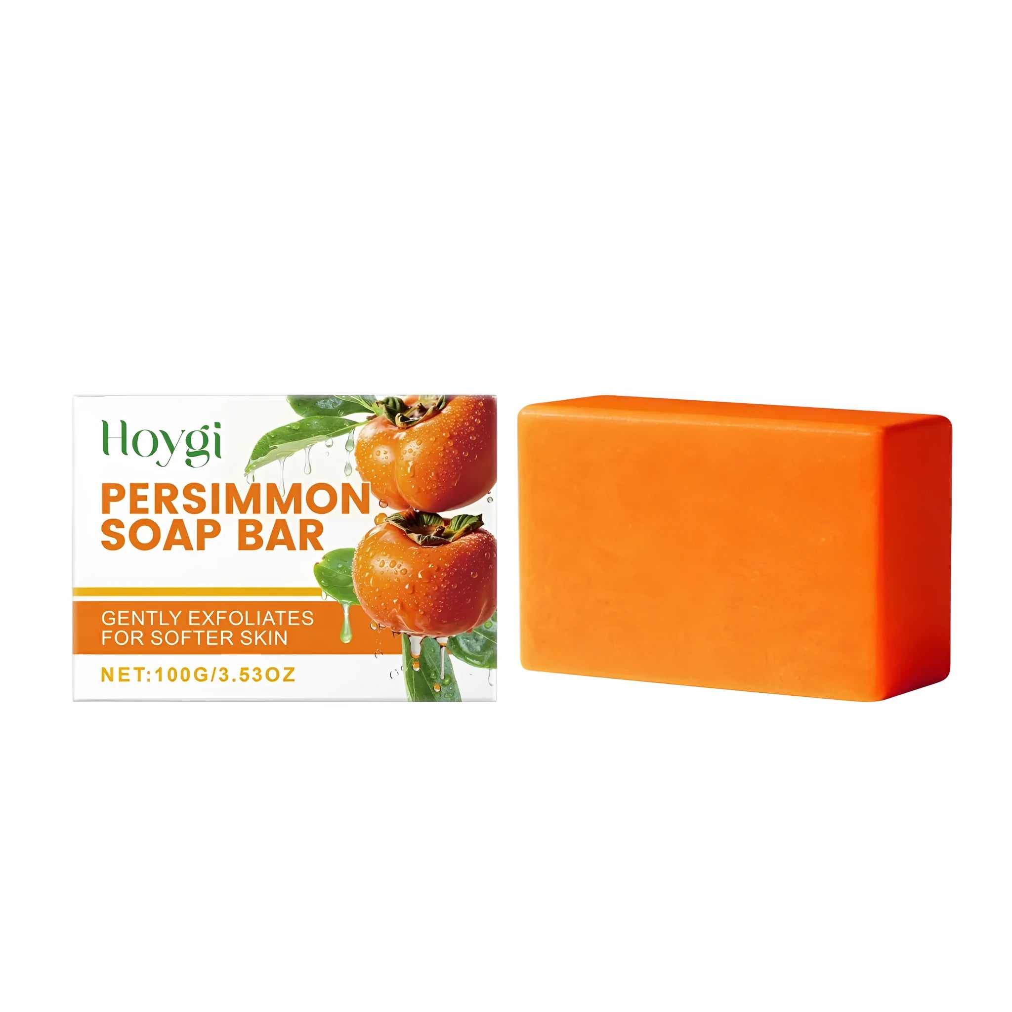 Persimmon moisturizing bath soap bar 100g with honey and fruit extract on a white background
