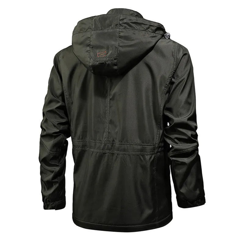 Waterproof windproof mountaineering jacket in khaki, 100% polyester, non-iron finish, sizes M to 4XL