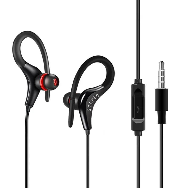 Earhook sport headphones with microphone and 1.2 metre cable in various colours