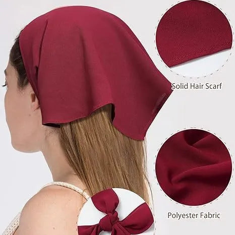 Women's solid colour cloth fabric triangle headscarf in Khaki tied around head