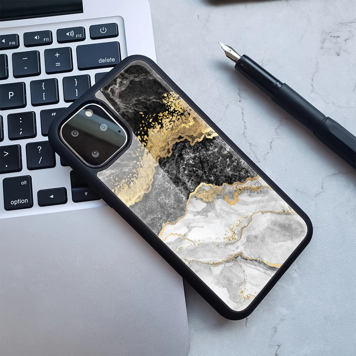 Marble design plastic back cover case for iPhone on a table