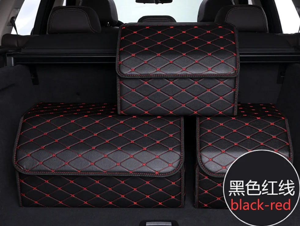 Leather car organiser storage box in Black, size Large 30x30x55cm on car back seat