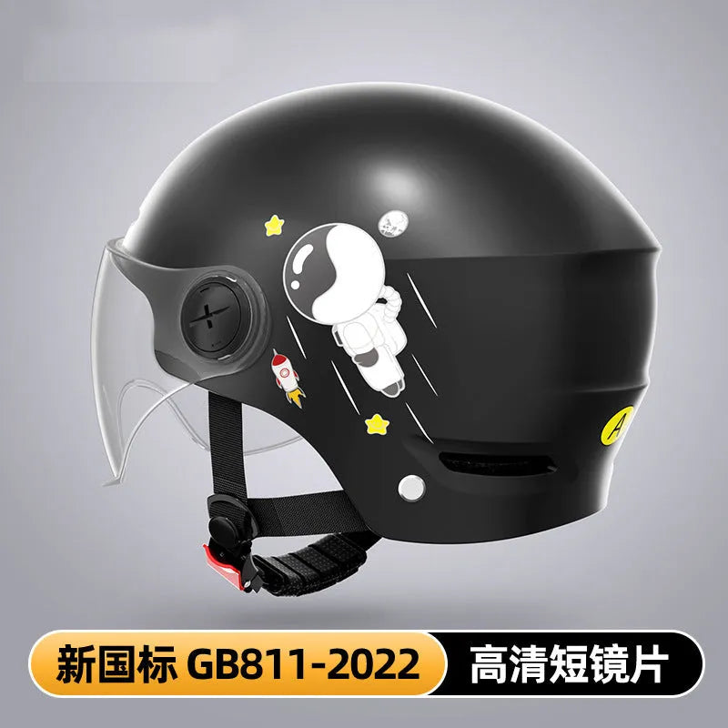 Khaki coloured ABS motorcycle half helmet shown with a choice of attached sun protection or clear visor lenses.