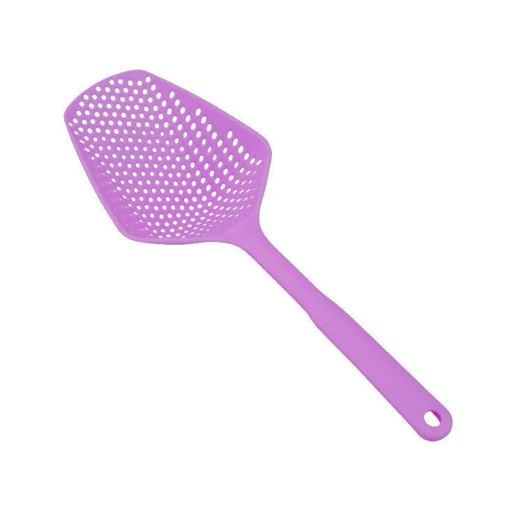 Large black nylon kitchen scoop colander strainer with 19cm diameter for draining food.