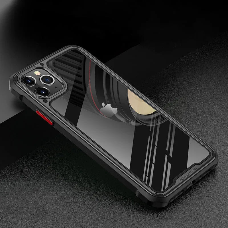 Transparent silicone iPhone 11 case showing six colour options with business style design