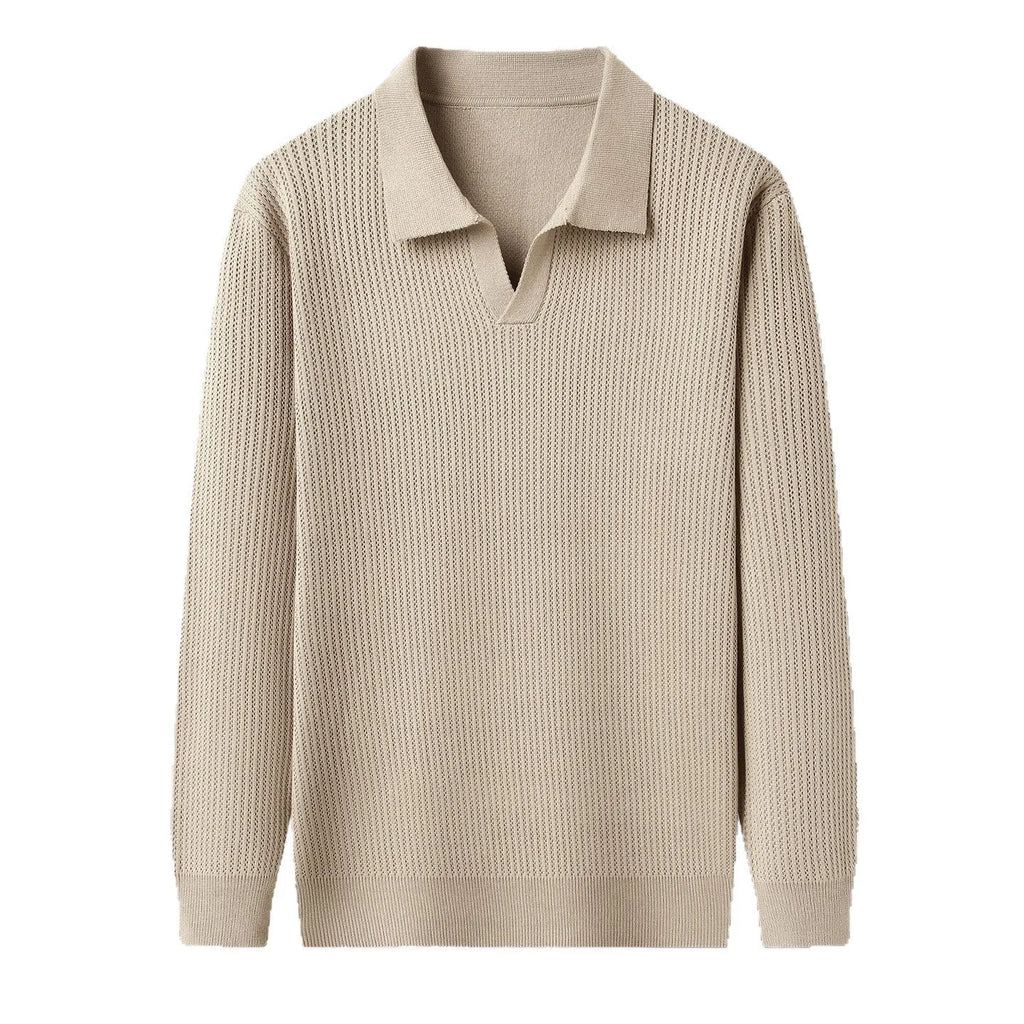 Men's loose fit casual green pullover sweater for autumn layering on a hanger.