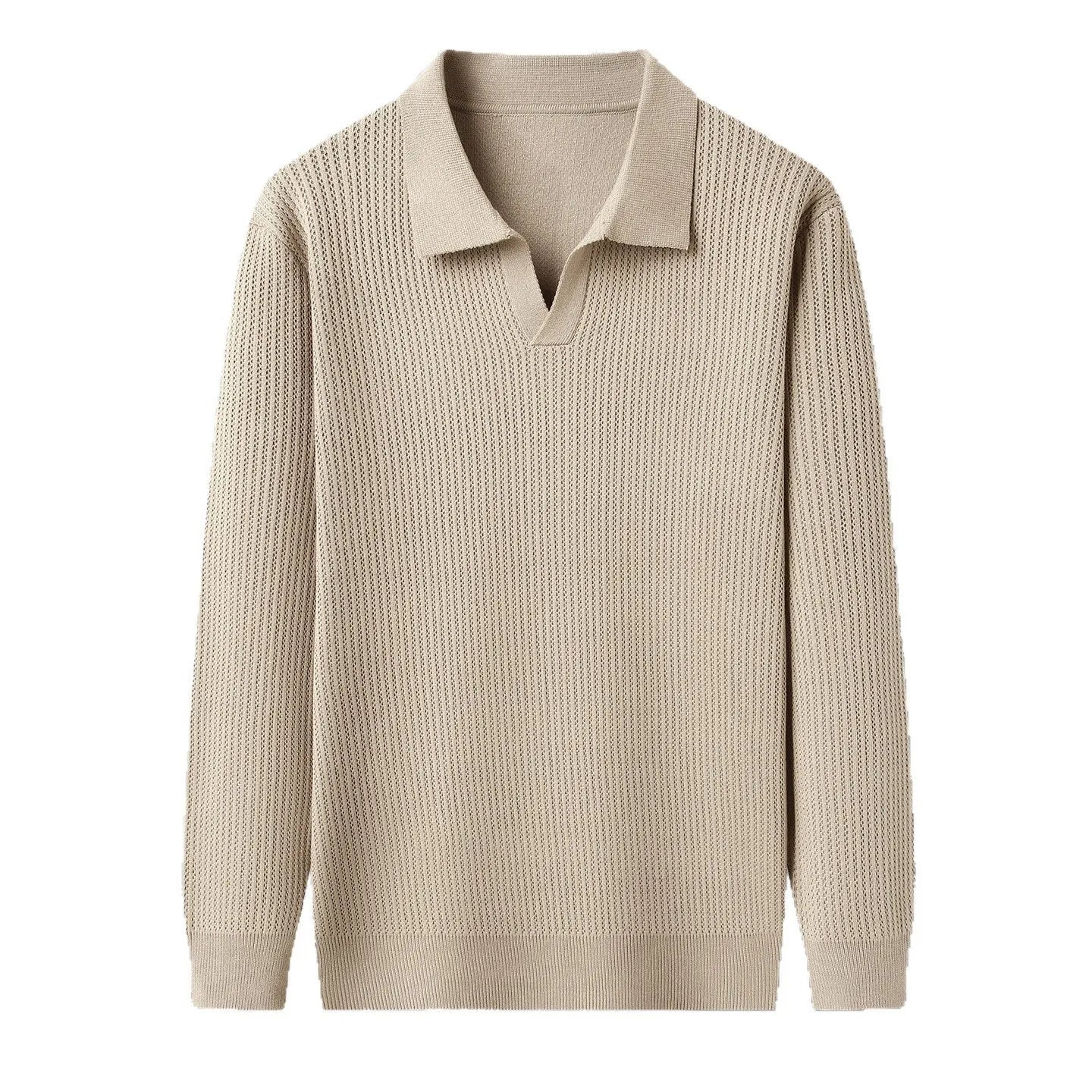 Men's loose fit casual green pullover sweater for autumn layering on a hanger.