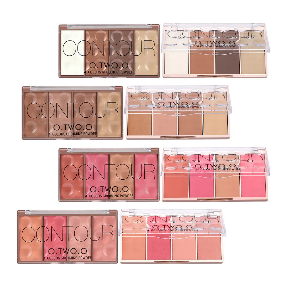 Rose gold four-colour highlight blush palette conditioning disc with pearl white highlighter, blush, and bronzer shades