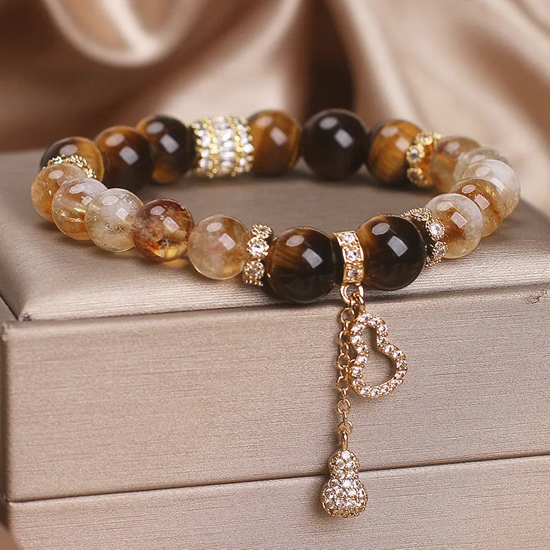 Yellow tower crystal tigereye Fu Lu bracelet for women with electroplated finish