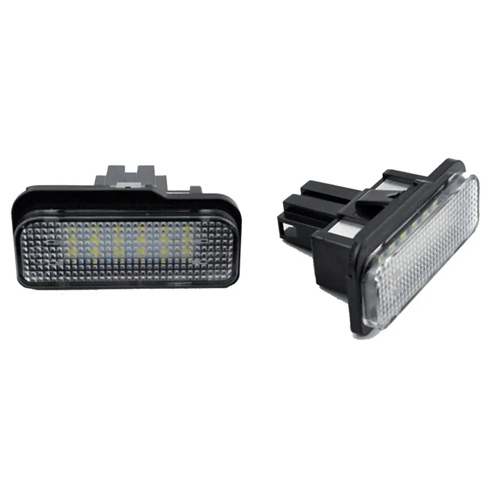 Mercedes Benz LED licence plate light unit showing white PC housing and 18 LED beads.