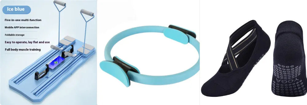 Blue and pink five-in-one fitness board with abdominal wheel for home workouts