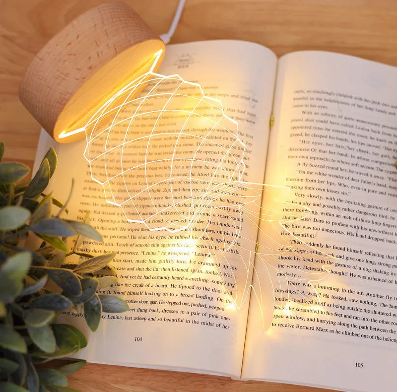 Pineapple-shaped wooden and acrylic bedside lamp with USB cable and dimmer switch.