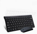 Black wireless keyboard and mouse set with 4G USB receiver on wooden desk
