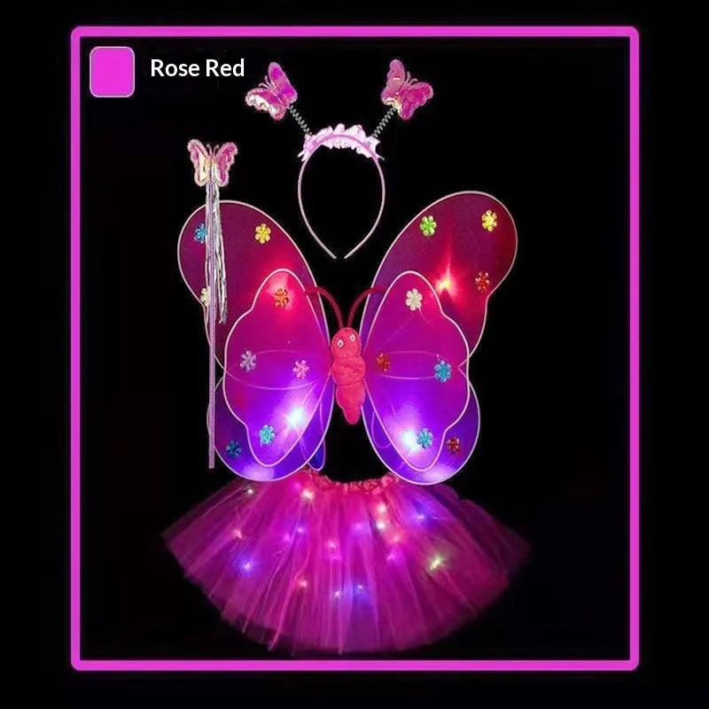 Creative glowing butterfly wings 4-piece set with luminous double-layer wings in pink colour