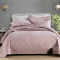 Pure cotton bed cover three-piece set shown in a light colour on a bed, featuring a quilt cover and sheet.