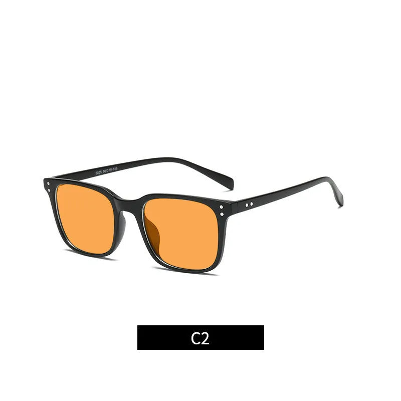 Colour-changing orange lens anti-blue light glasses with a TR90 frame on a colour box.