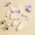 Boys and girls spring autumn cotton suit in apricot with cartoon print and letter design, top and trousers set for 70-110cm height