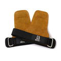 A pair of brown fitness wrist protector bands for pull-up and horizontal bar training.