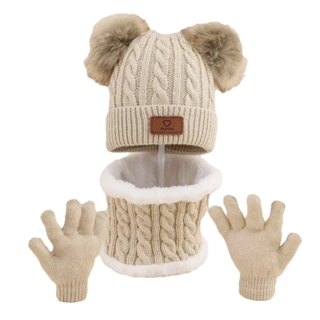 Children's hat scarf gloves three-piece set in acrylic, dome hat, scarf and gloves in pink, gray, lotus root, black, white, camel